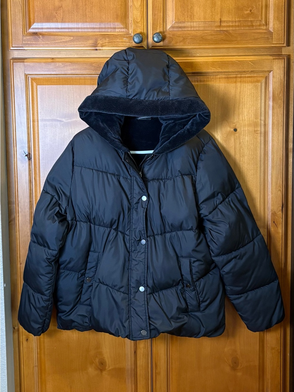 32 Degrees Black Hooded Women's Puffer Jacket